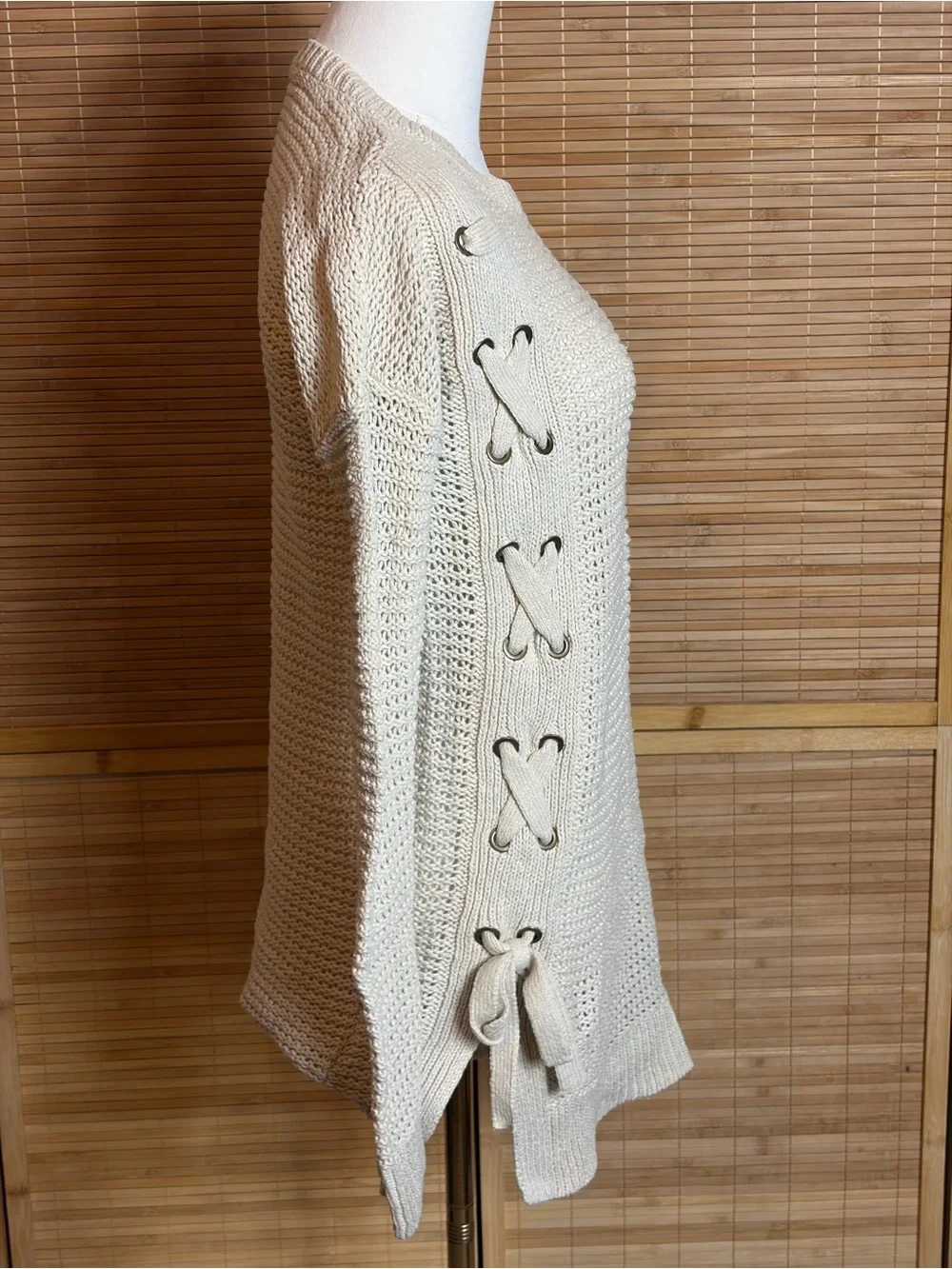 Maurices Cream Lace-Up Side Tunic Sweater